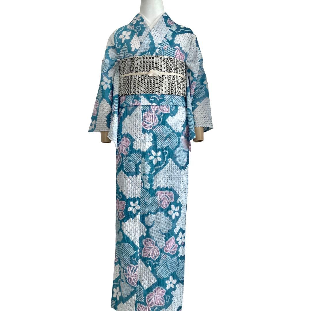 ★ ヨル★青緑色 身丈150 有松絞り 絞り浴衣　総絞り NO32