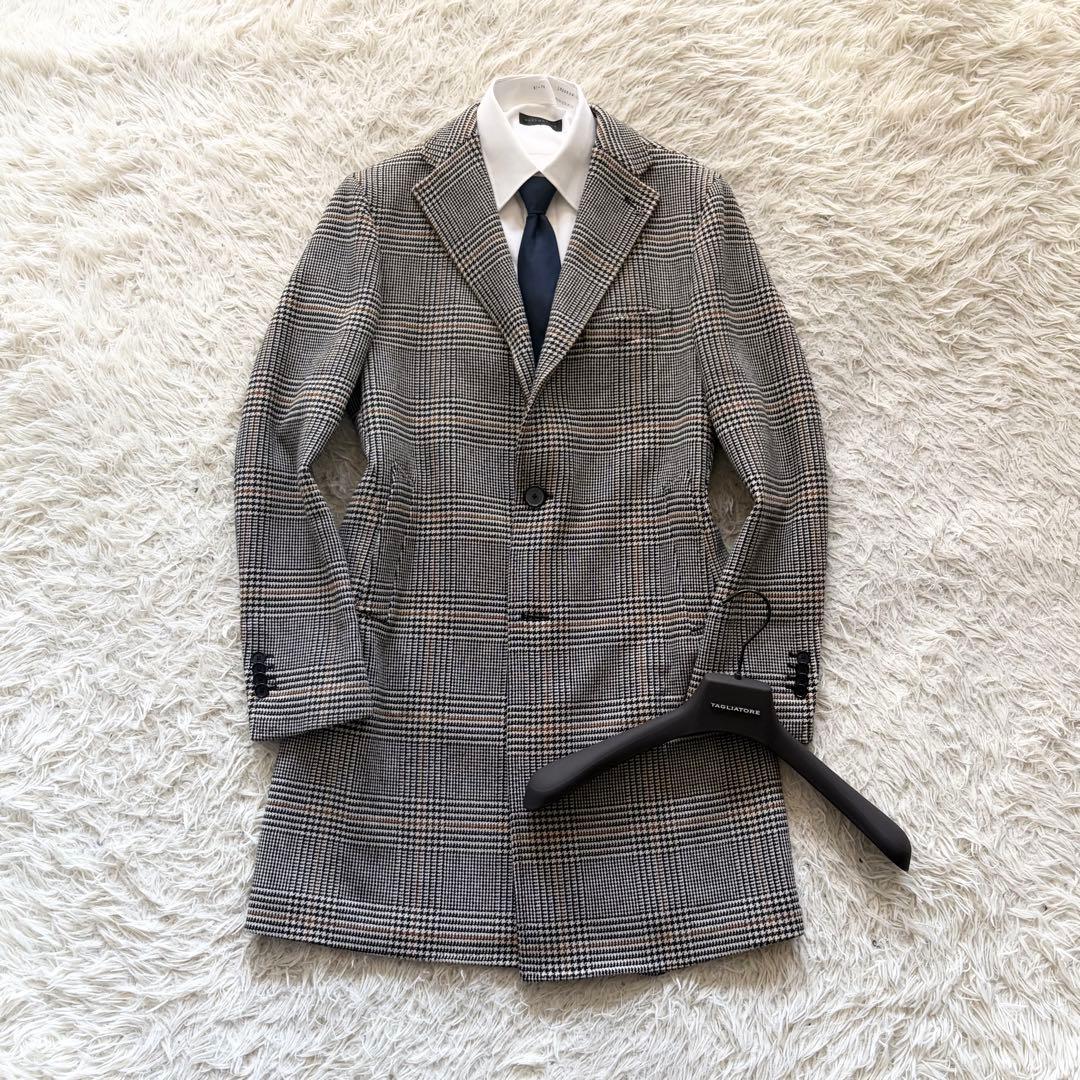 <極美品>TAGLIATORE 新ロゴ ツイード ウール チェスターコート 48