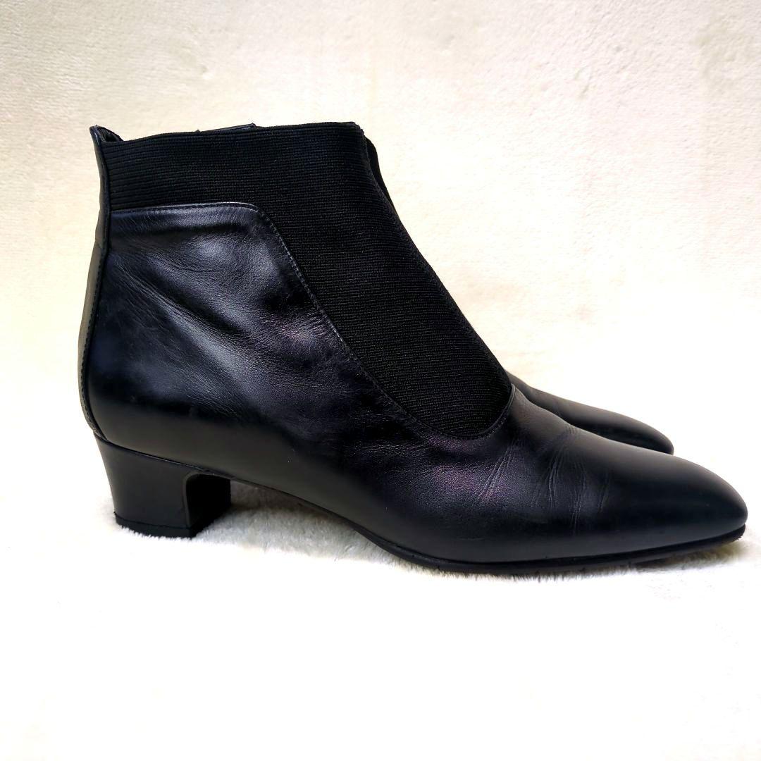 銀座ヨシノヤ【美品】24.5 外反母趾対応　レザー　ショートブーツ　サイドジップ