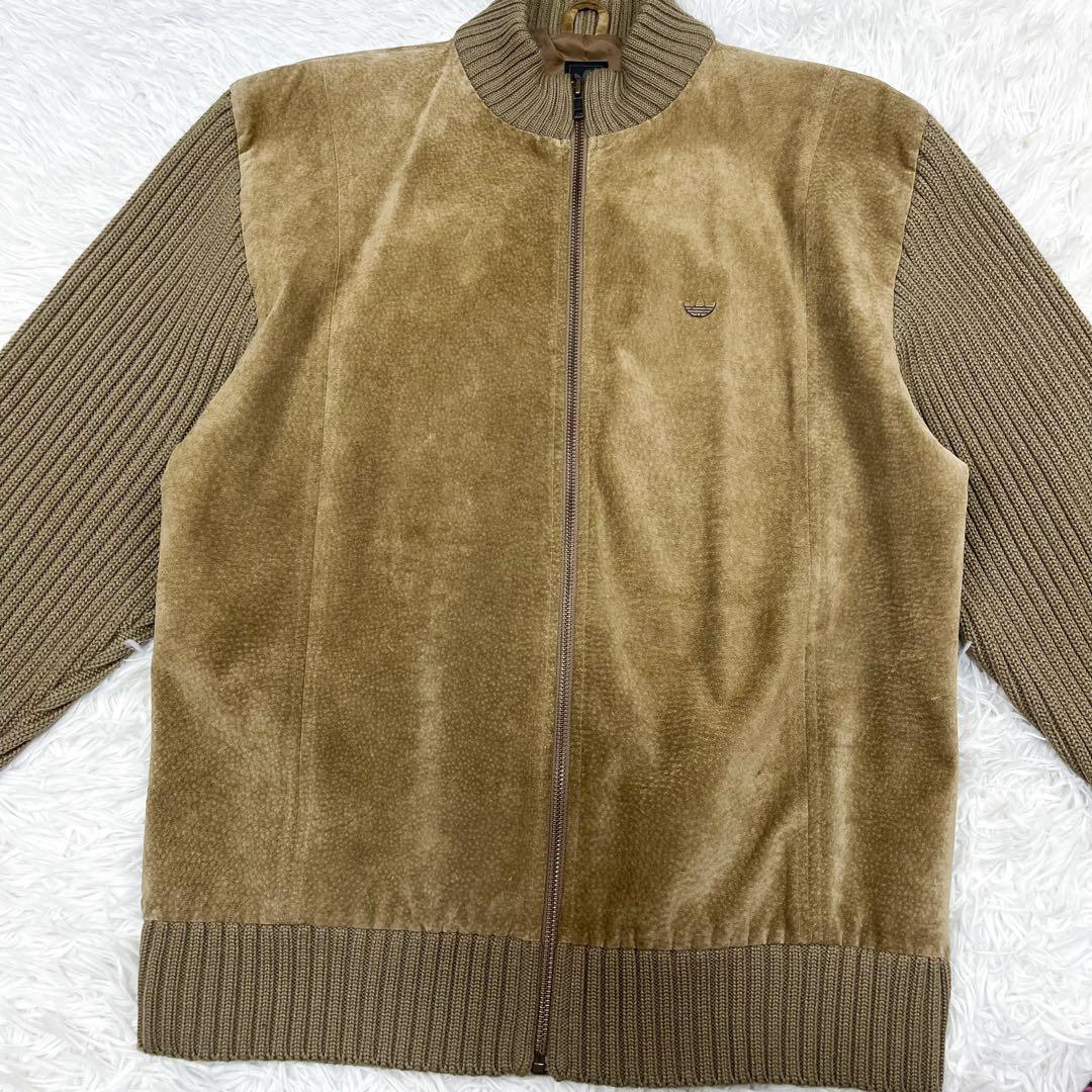 超希少 美品 アディダス レザー ニット 切替 ジャケット メタルロゴ 00s