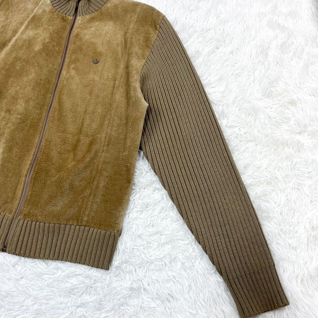 超希少 美品 アディダス レザー ニット 切替 ジャケット メタルロゴ 00s
