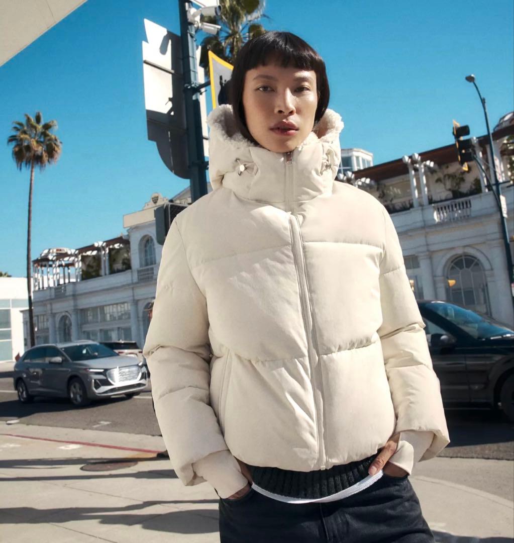 【ZARA】ザラ L フェイクシープスキンフード付き撥水ウィンドブレーカー 白