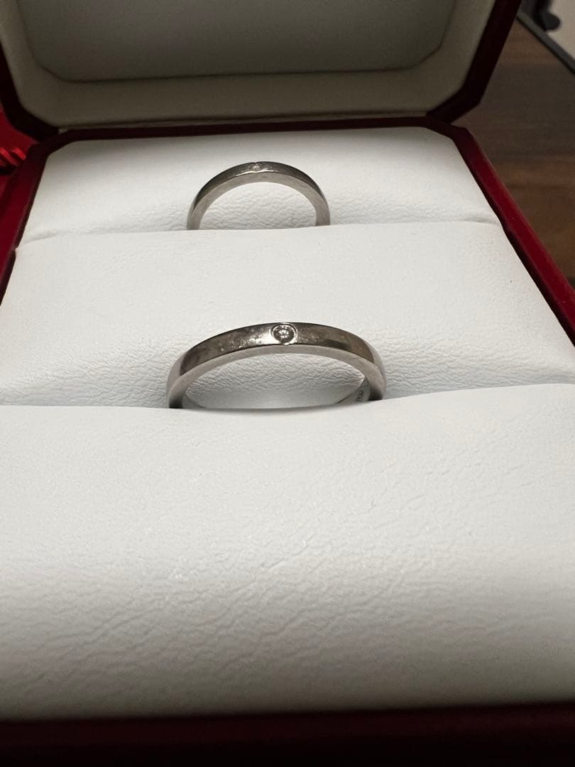 カルティエ Cartier プラチナ ペア結婚指輪 1Pダイヤ　付属品完備