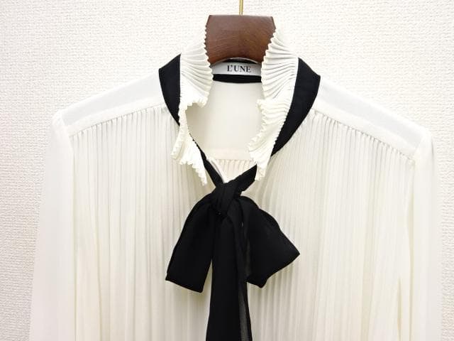 新品　VERMEIL par iena【リュンヌ】リボン プリーツブラウス 白