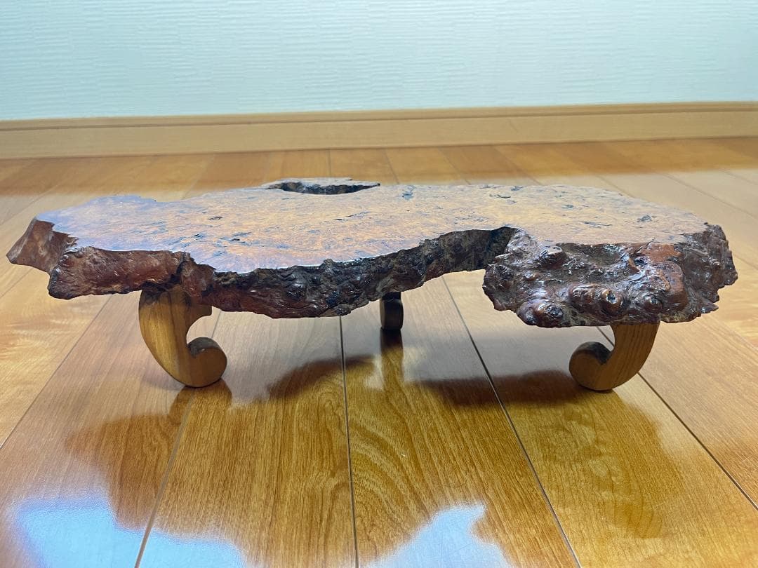 【天然一枚板】飾り台 盆栽台 花瓶台 座卓 足付き 大小2枚セット【光沢仕上げ】