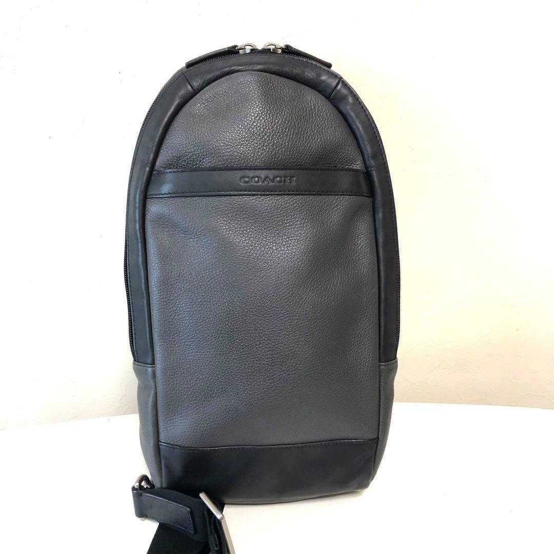 COACH コーチ ボディバッグ シボ革 グレー×ブラック