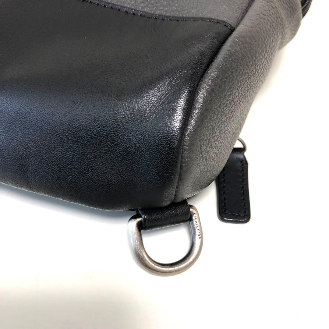 COACH コーチ ボディバッグ シボ革 グレー×ブラック