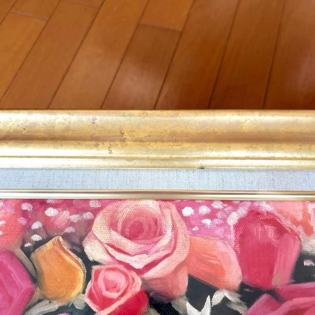 （値下げしました） 花と蝶の女性　油絵　絵画　ピンク