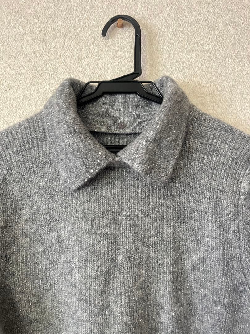 【美品】Mila Owen襟付きペプラムニットミニワンピース グレー Sサイズ