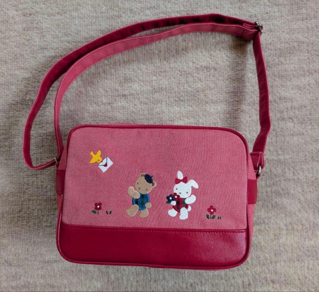 現行 familiar 幼稚園バッグ デニムバッグ ポシェット 赤