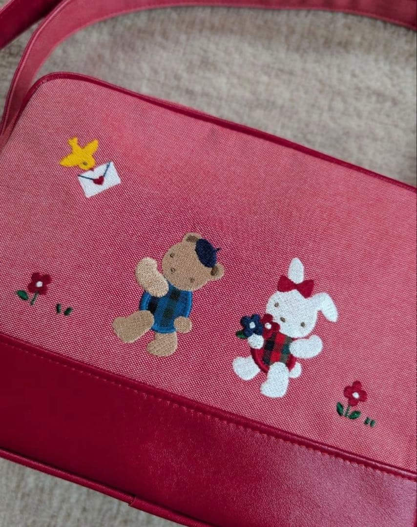 現行 familiar 幼稚園バッグ デニムバッグ ポシェット 赤