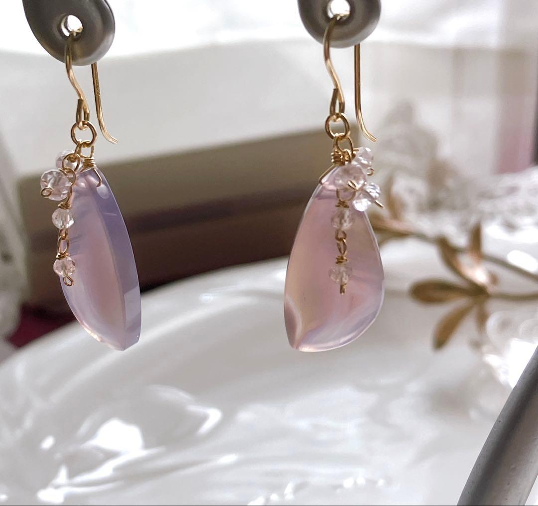 Kaya◆パープルアゲート×シルキーピンクサファイアピアス✧14kgf