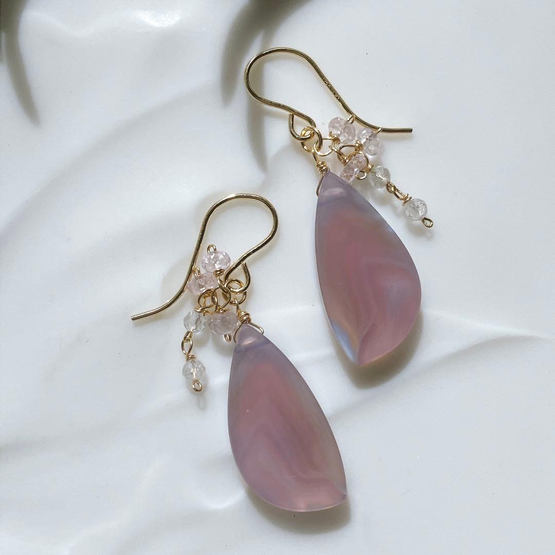 Kaya◆パープルアゲート×シルキーピンクサファイアピアス✧14kgf