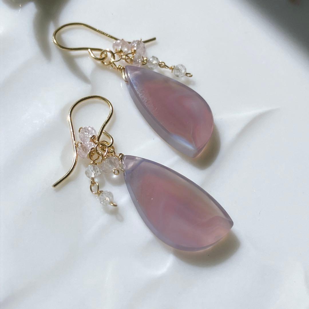 Kaya◆パープルアゲート×シルキーピンクサファイアピアス✧14kgf