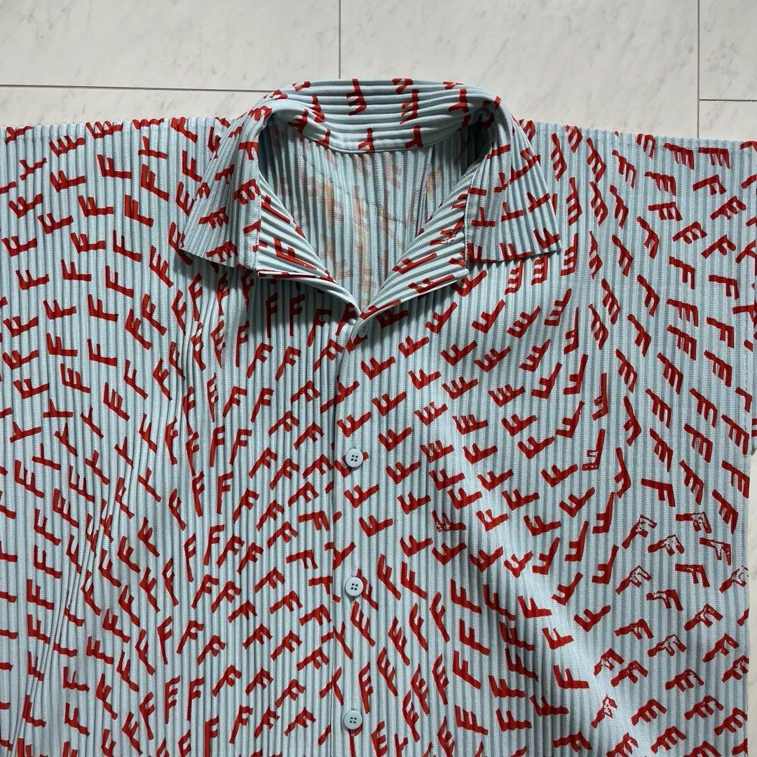 オムプリッセ イッセイミヤケ オープンカラーシャツ 開襟 プリーツ 総柄 2