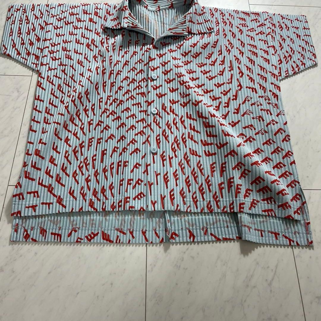 オムプリッセ イッセイミヤケ オープンカラーシャツ 開襟 プリーツ 総柄 2