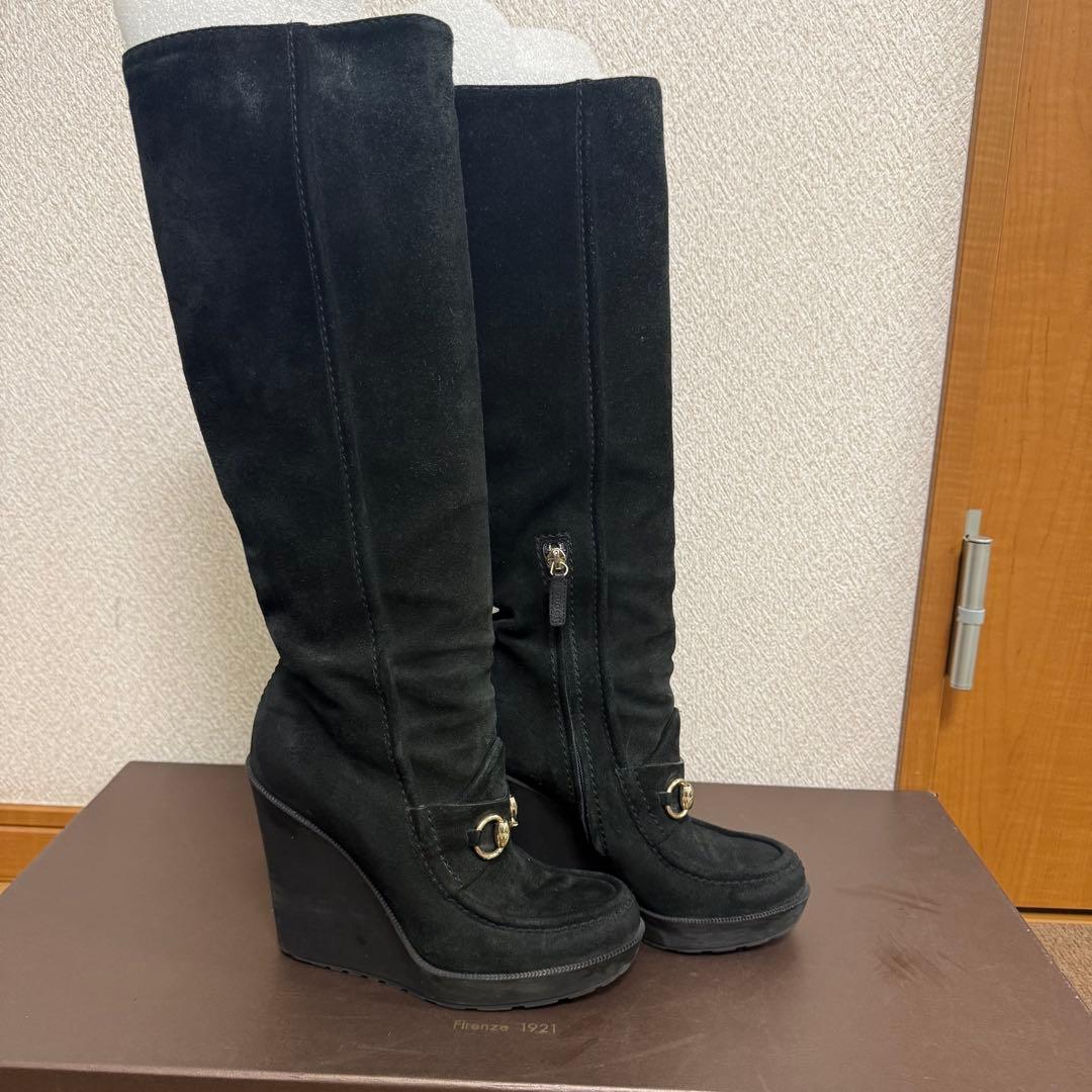 レア✨️ GUCCI ブラック スエード ロングブーツ ウェッジヒール 箱付き