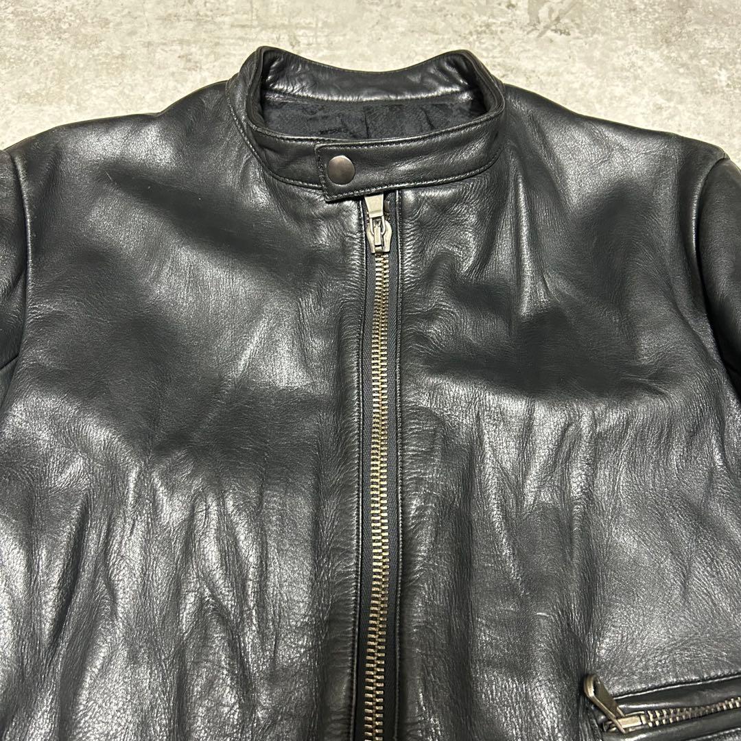 美品 SHELLAC ブラック レザーシングルライダースジャケット 46