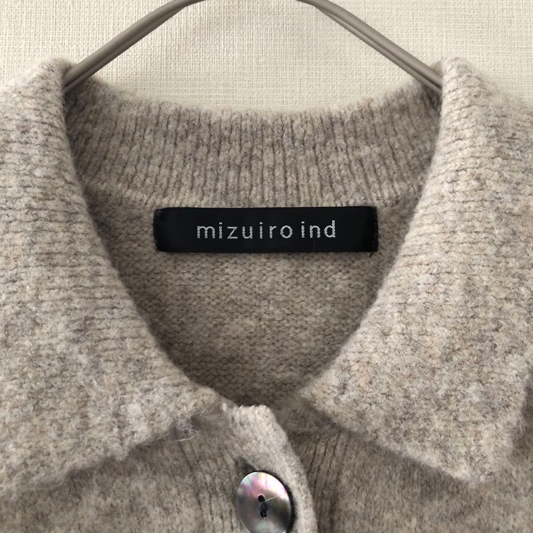 ミズイロインド◆ 襟付きショートカーディガン ウール ニット ライトベージュ