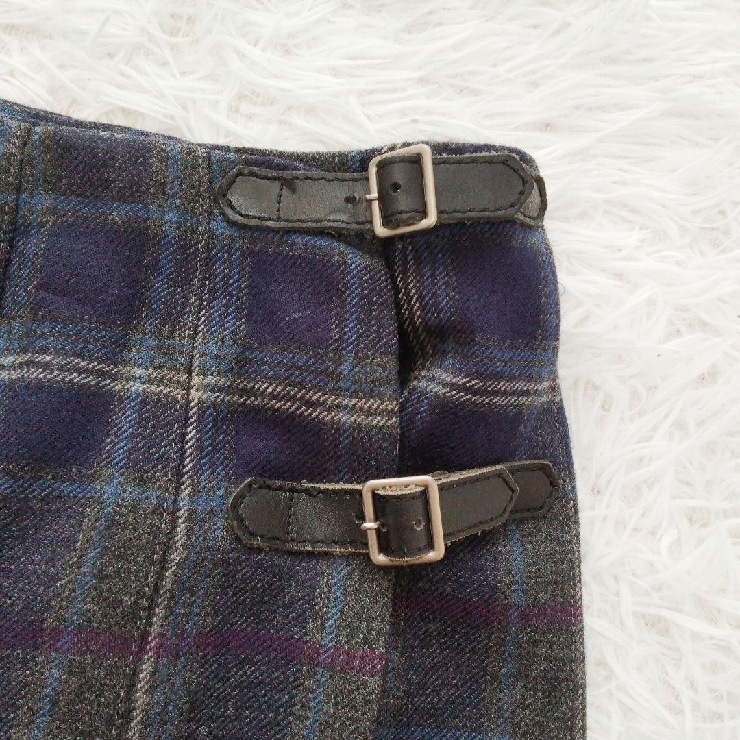 マーガレットハウエル プリーツラップスカート チェック ウール