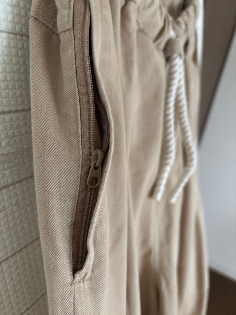 nagonstans ワイド タック パンツ ベージュ ドローストリング S