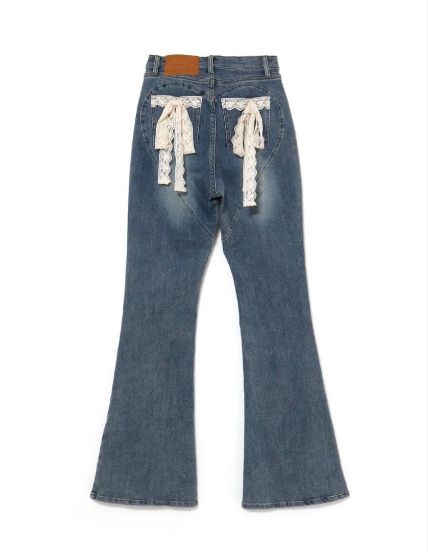 パンツ Lacey ribbon heart hip denim