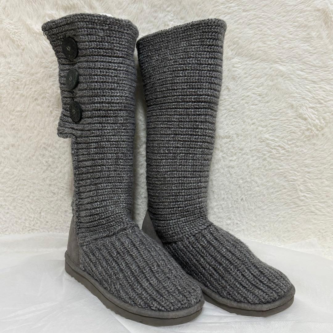 UGG アグ クラシックカーディガン 2WAY ニットブーツ　グレー　23cm
