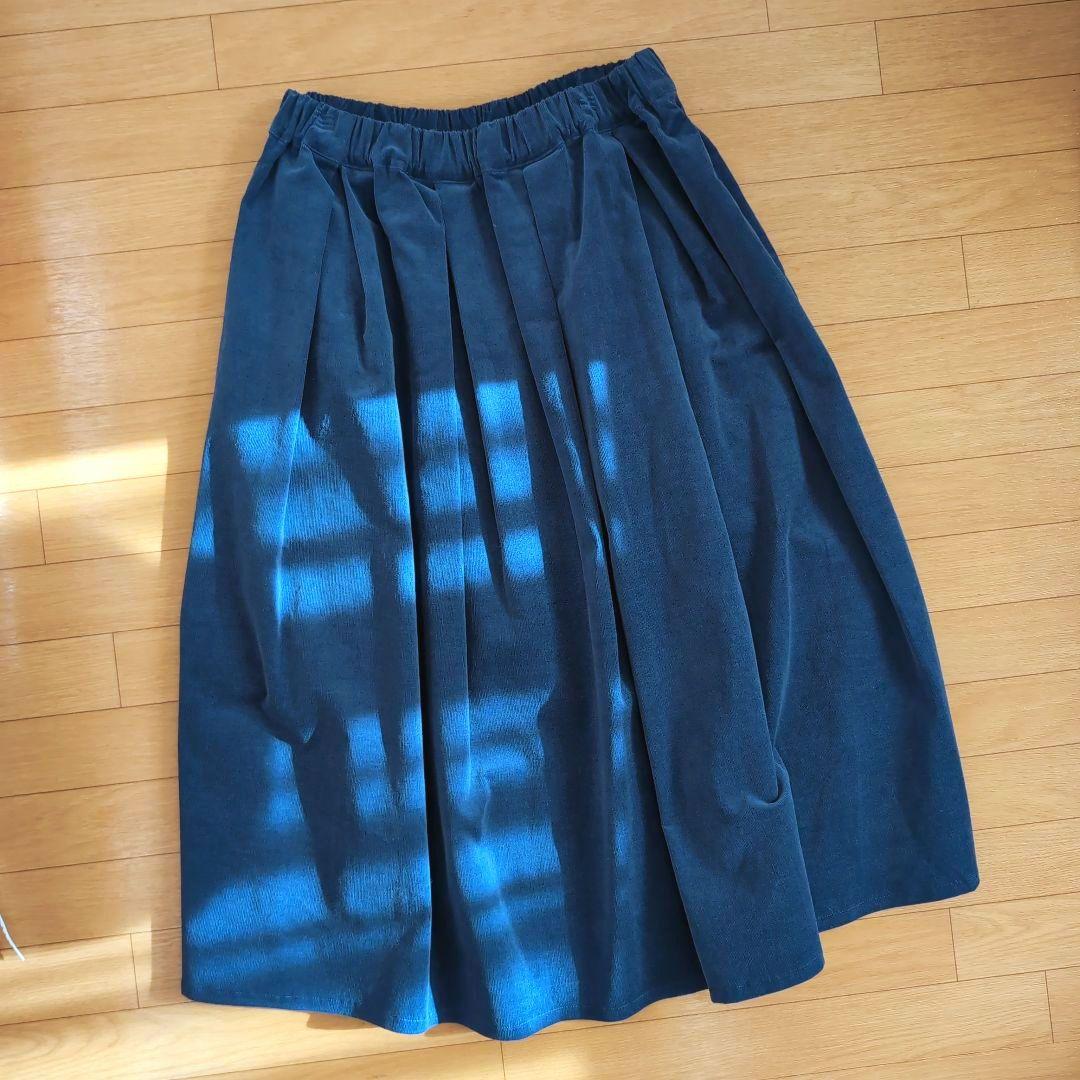 作家RATAさん M〜3Lふんわり広がる大人スカート コーデュロイブルー