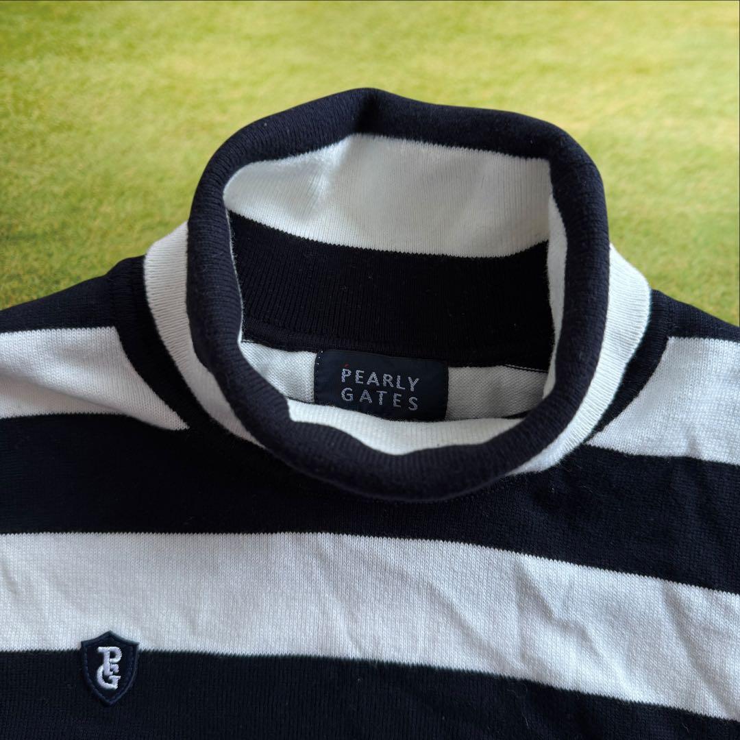 現行モデル　パーリーゲイツ　ニット　セーター　ハイネック　ボーダー　白　紺　4