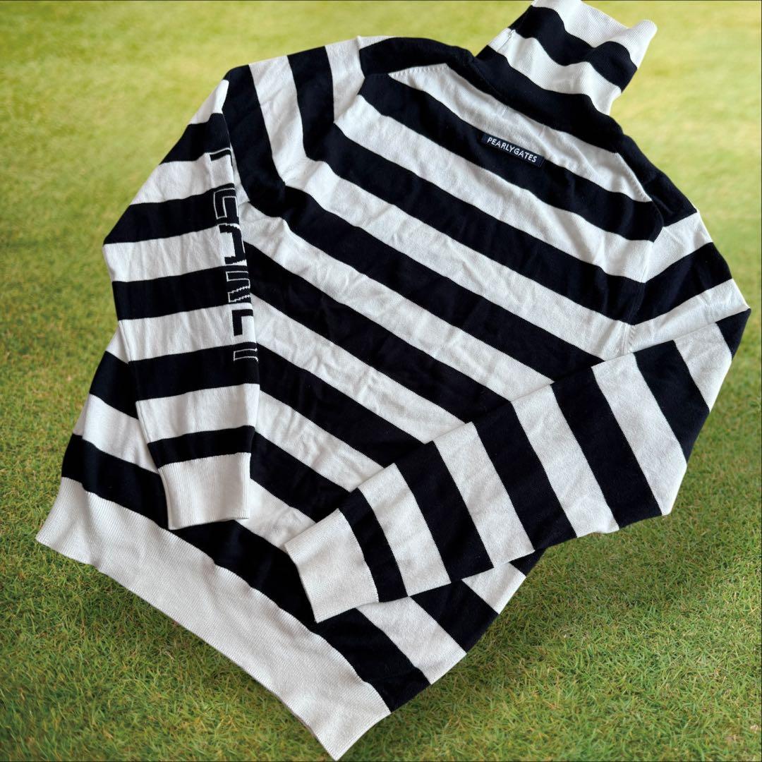 現行モデル　パーリーゲイツ　ニット　セーター　ハイネック　ボーダー　白　紺　4