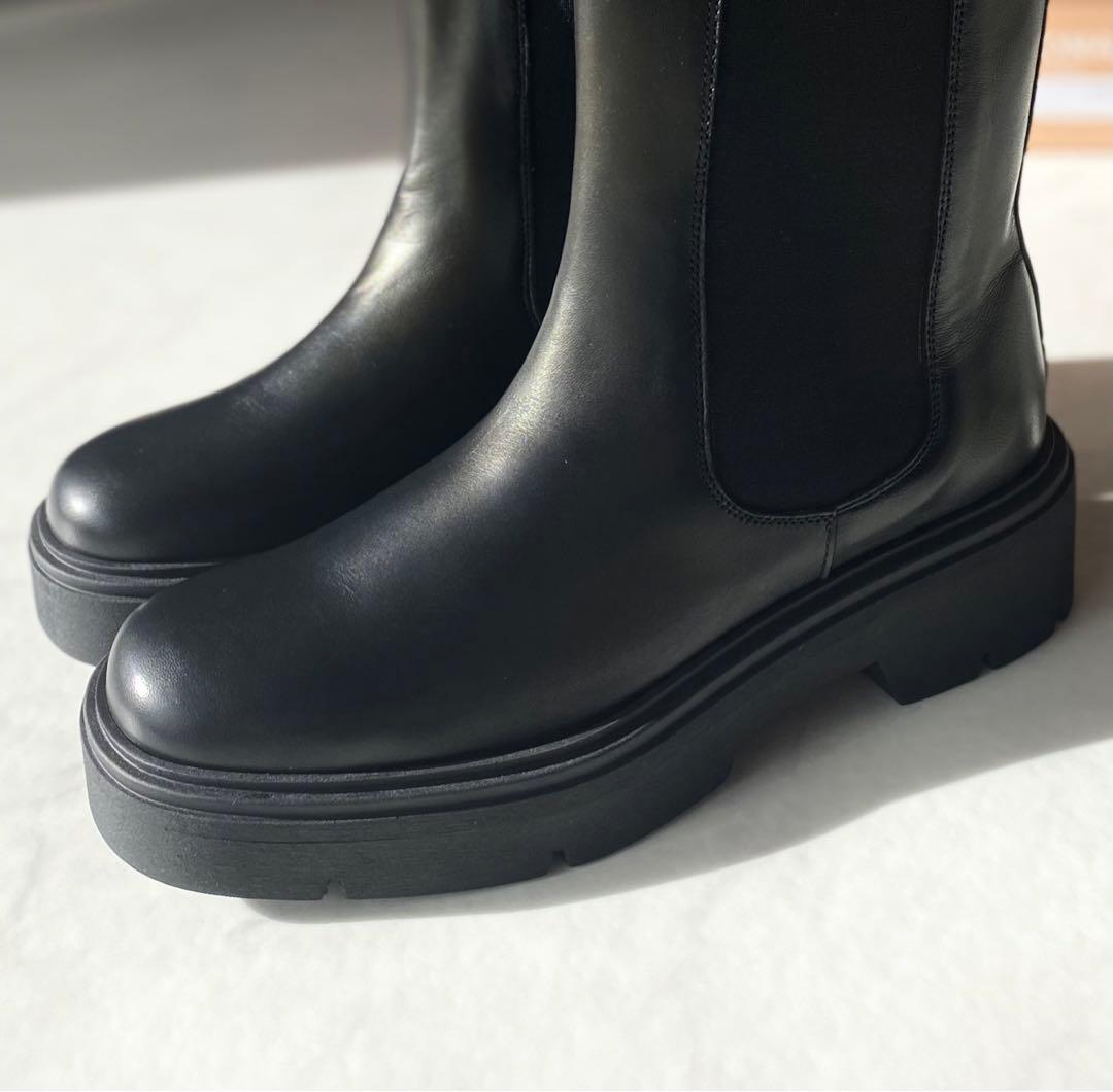 CORSO ROMA, 9 スクエアトゥ サイドゴアブーツ ブラック イタリア製