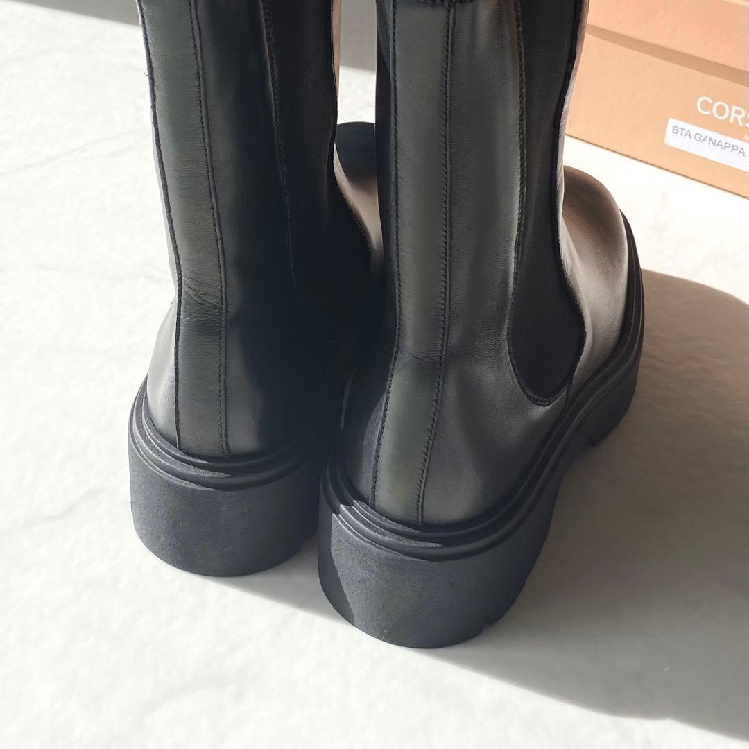 CORSO ROMA, 9 スクエアトゥ サイドゴアブーツ ブラック イタリア製