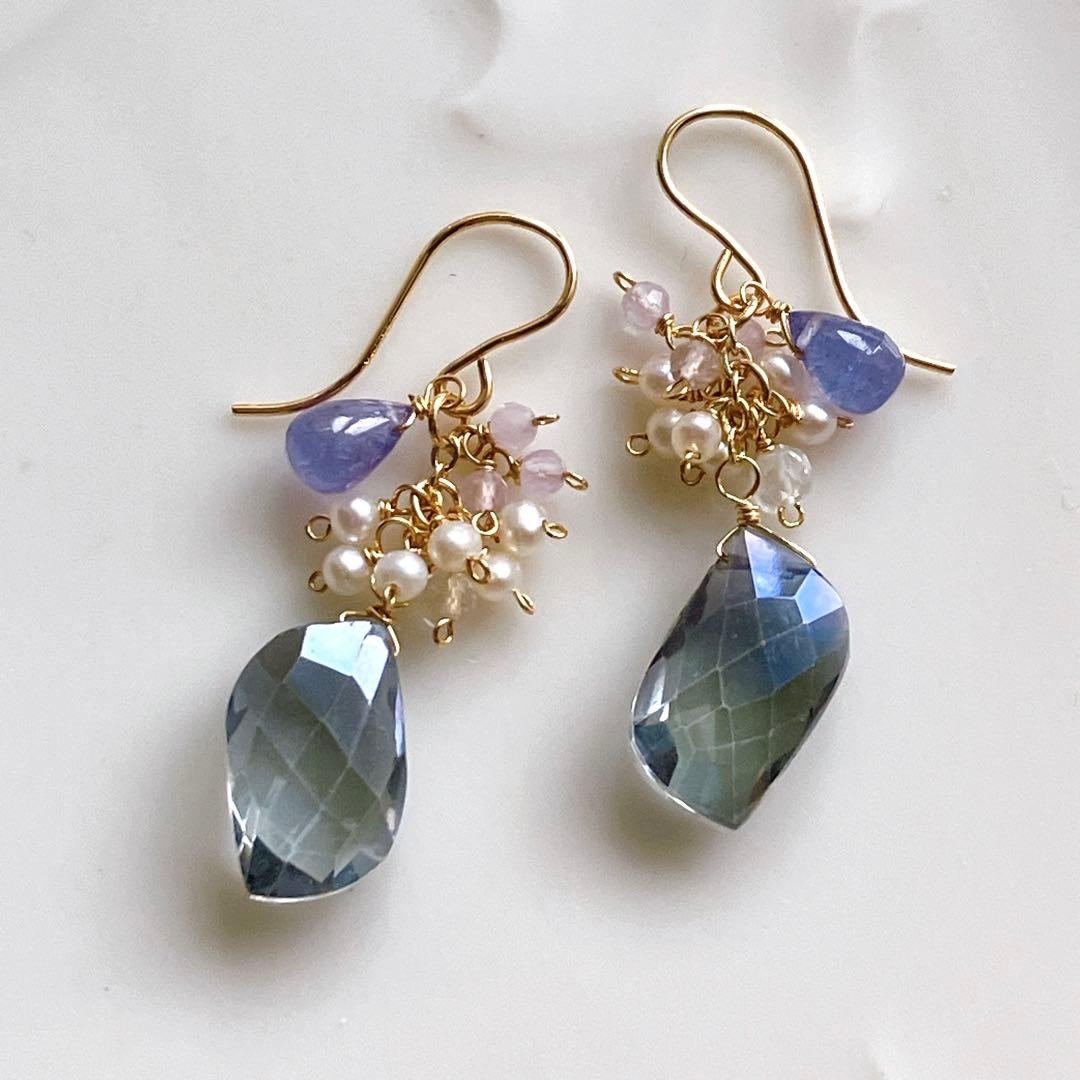 ポメころび◆ブルーミスティックトパーズピアス✧タンザナイト/モルガナイト