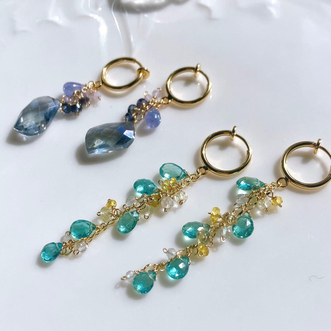 ポメころび◆ブルーミスティックトパーズピアス✧タンザナイト/モルガナイト