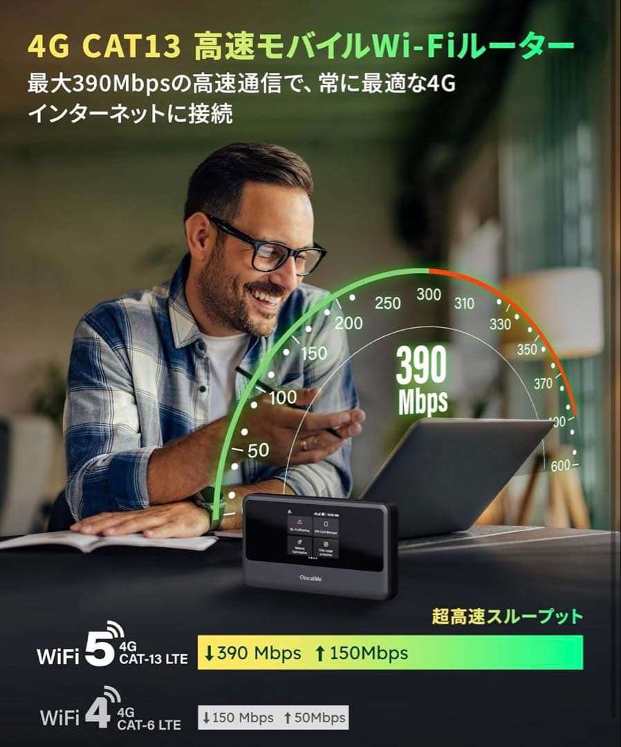 2025年4G対応390MbpsポケットWiFiモバイルルーター定価23800円