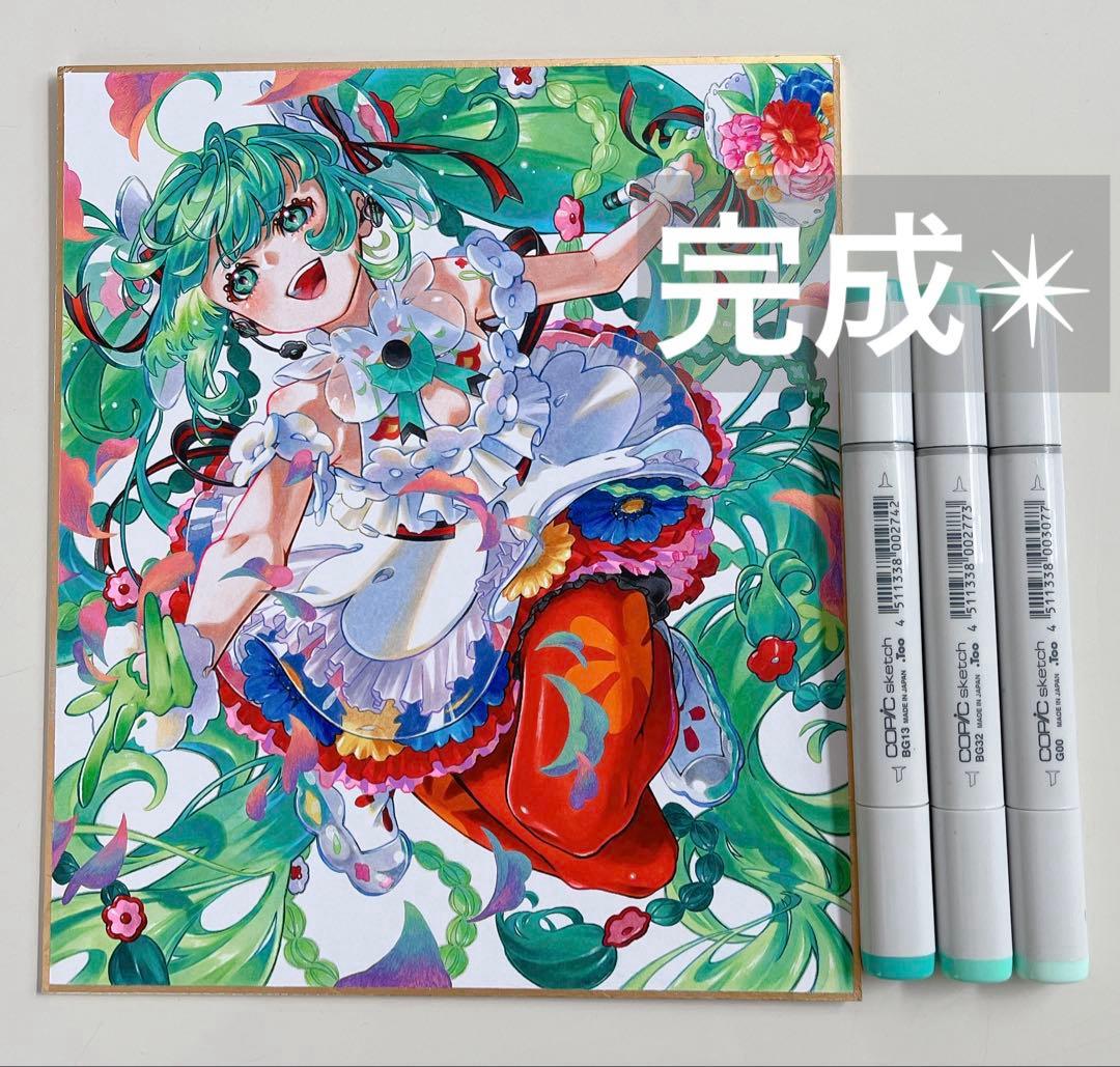 も*ふ様 ✴︎ 初音ミク Blooming ✴︎　手描き　イラスト　アナログ　色