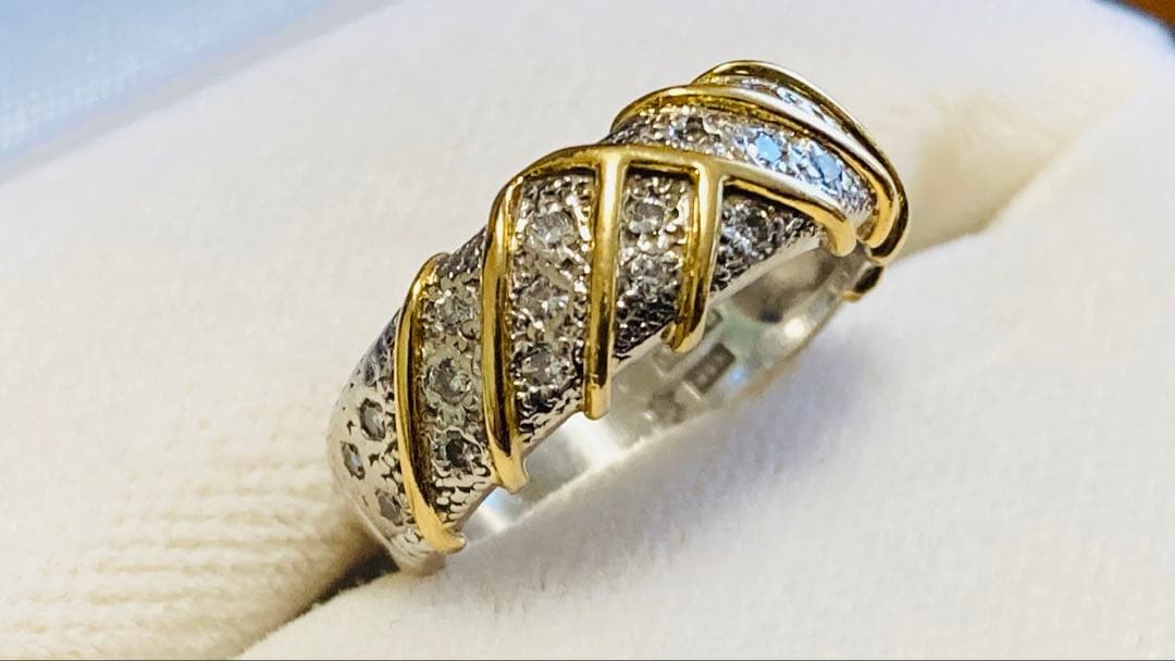 【るん】プラチナ ゴールド 波状デザインリング〈11号〉