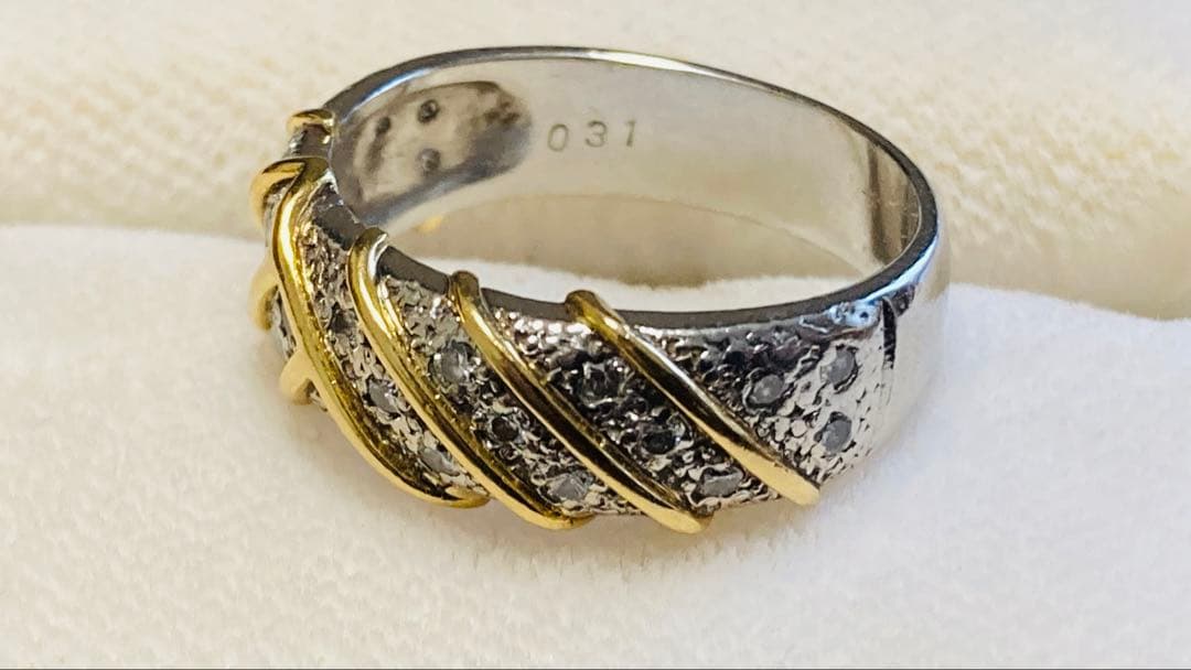 【るん】プラチナ ゴールド 波状デザインリング〈11号〉