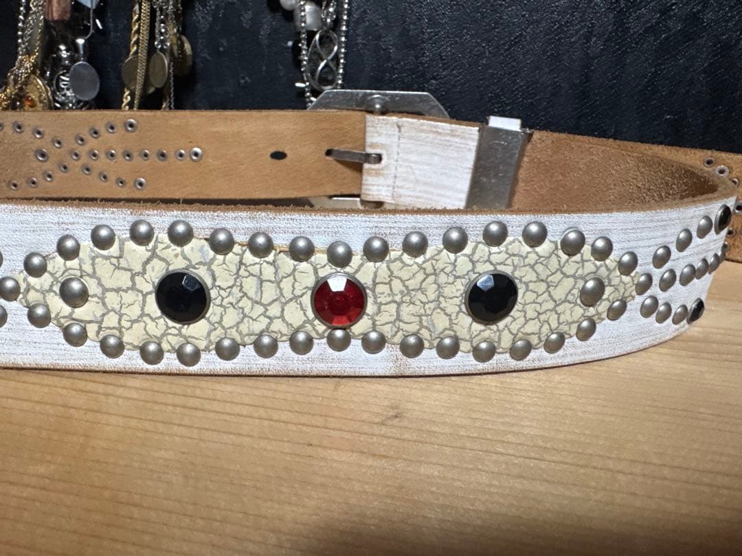 Vintage 白　本革　レザーベルト
