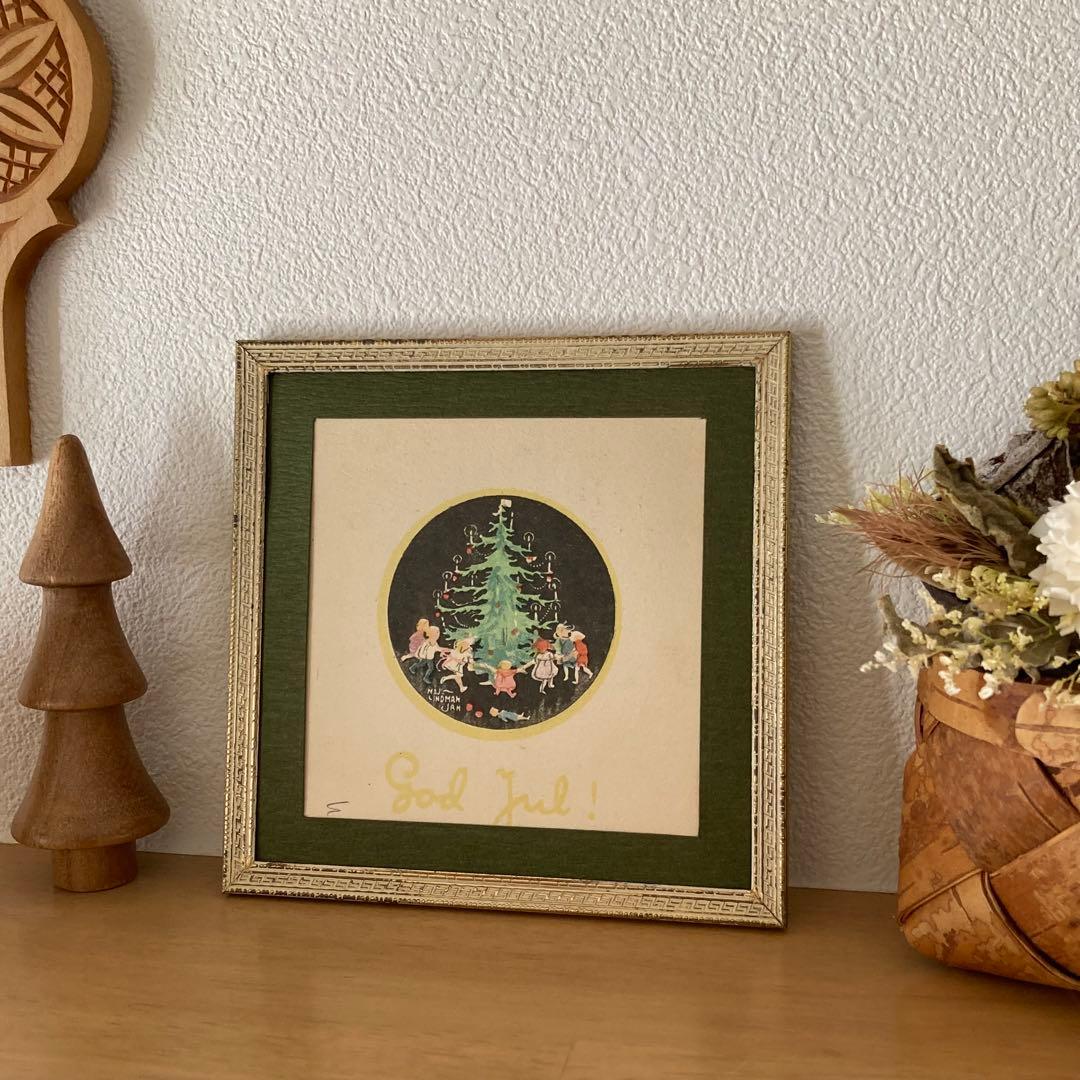 アンティークフレームE★1920年代超希少MAJ LINDMANツリーカード入り