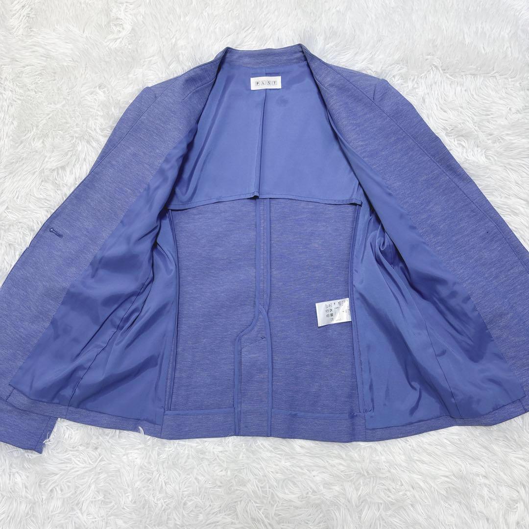 美品✨【洗える】PLST リネン混 ノーカラー パンツスーツセットアップ M