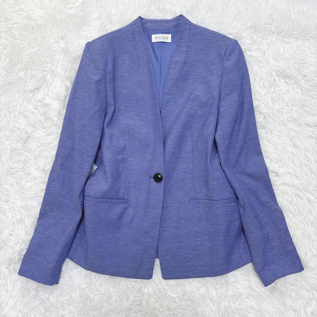 美品✨【洗える】PLST リネン混 ノーカラー パンツスーツセットアップ M