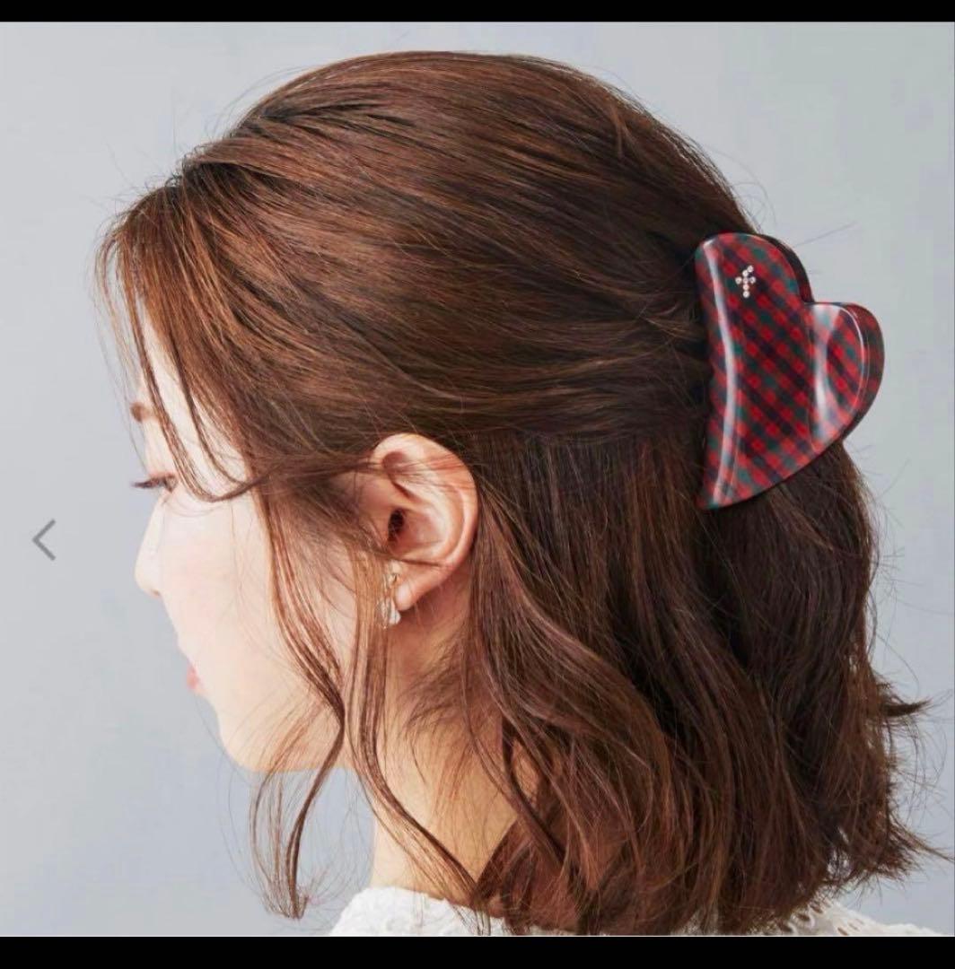 ハート型チェック柄ヘアクリップ