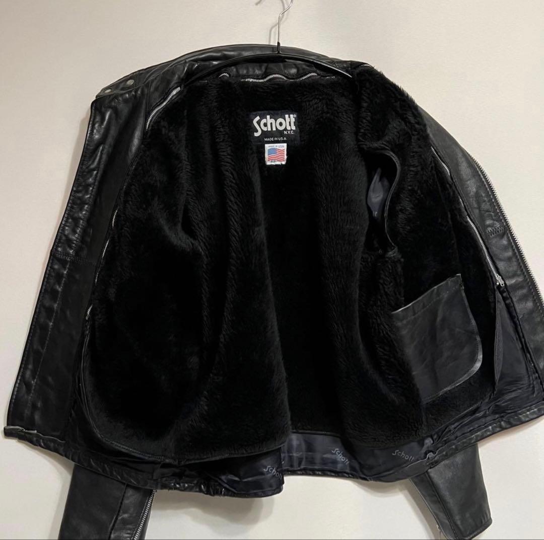 schott 牛革 シングル ライダース レザージャケット ライナー付 42