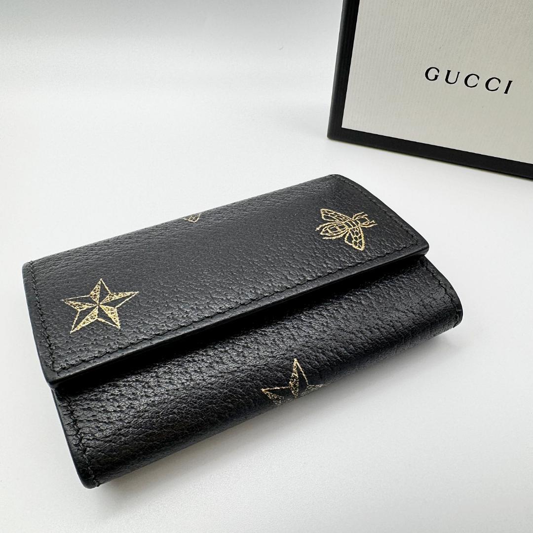 GUCCI★グッチ ビー＆スター 6連キーケース ブラック ゴールド 箱付