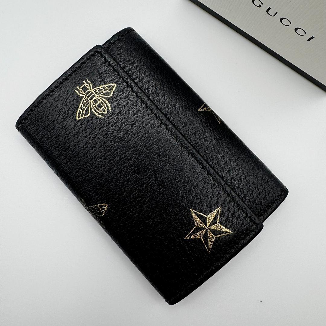 GUCCI★グッチ ビー＆スター 6連キーケース ブラック ゴールド 箱付