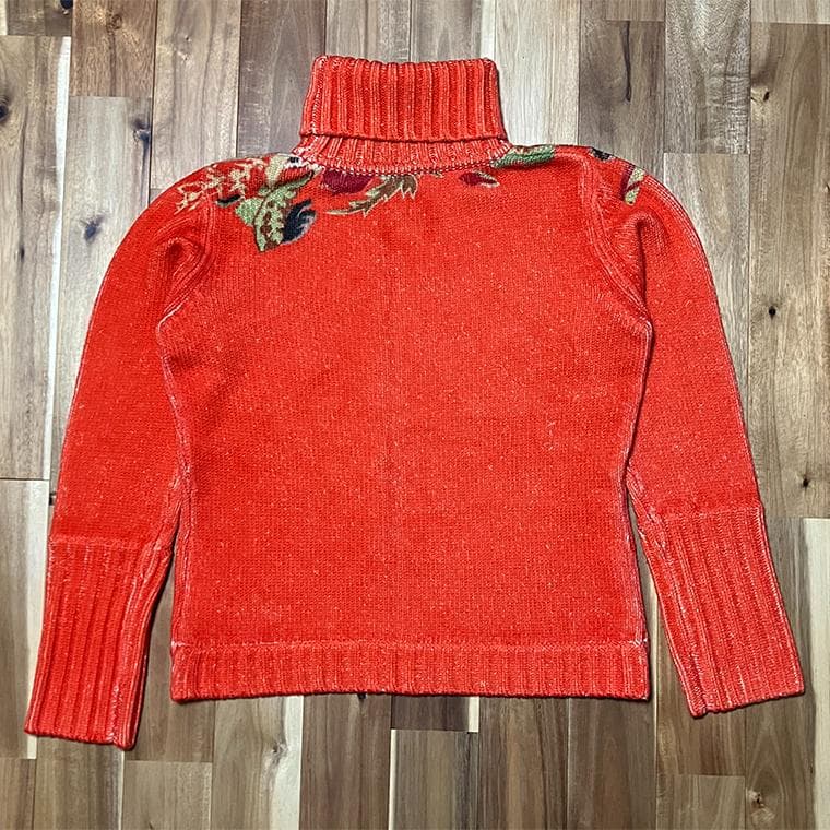 美品 ケンゾー 花柄 タートルネック セーター オレンジ ヴィンテージ XL