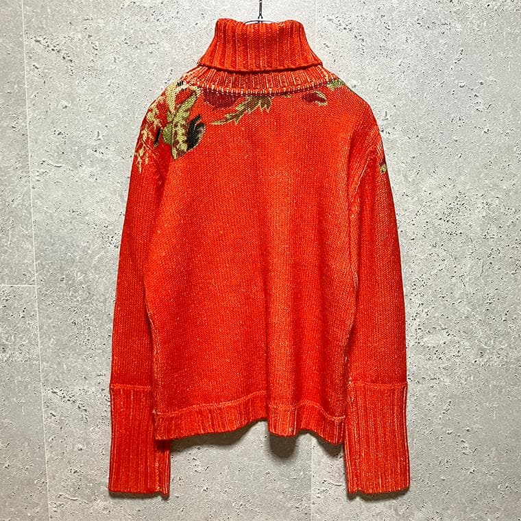 美品 ケンゾー 花柄 タートルネック セーター オレンジ ヴィンテージ XL