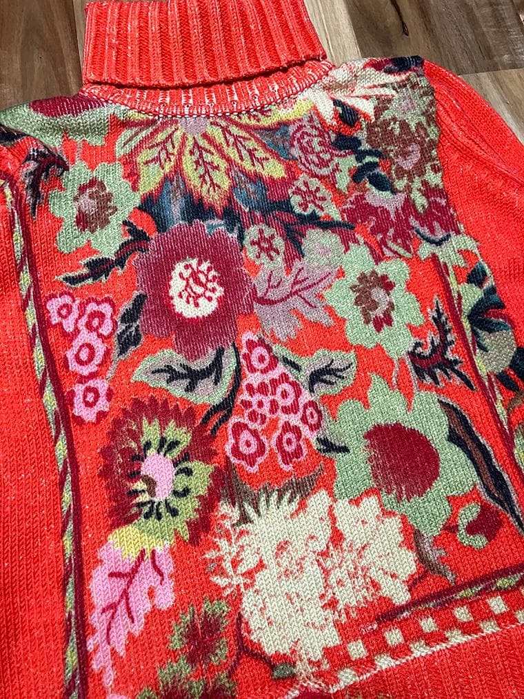 美品 ケンゾー 花柄 タートルネック セーター オレンジ ヴィンテージ XL