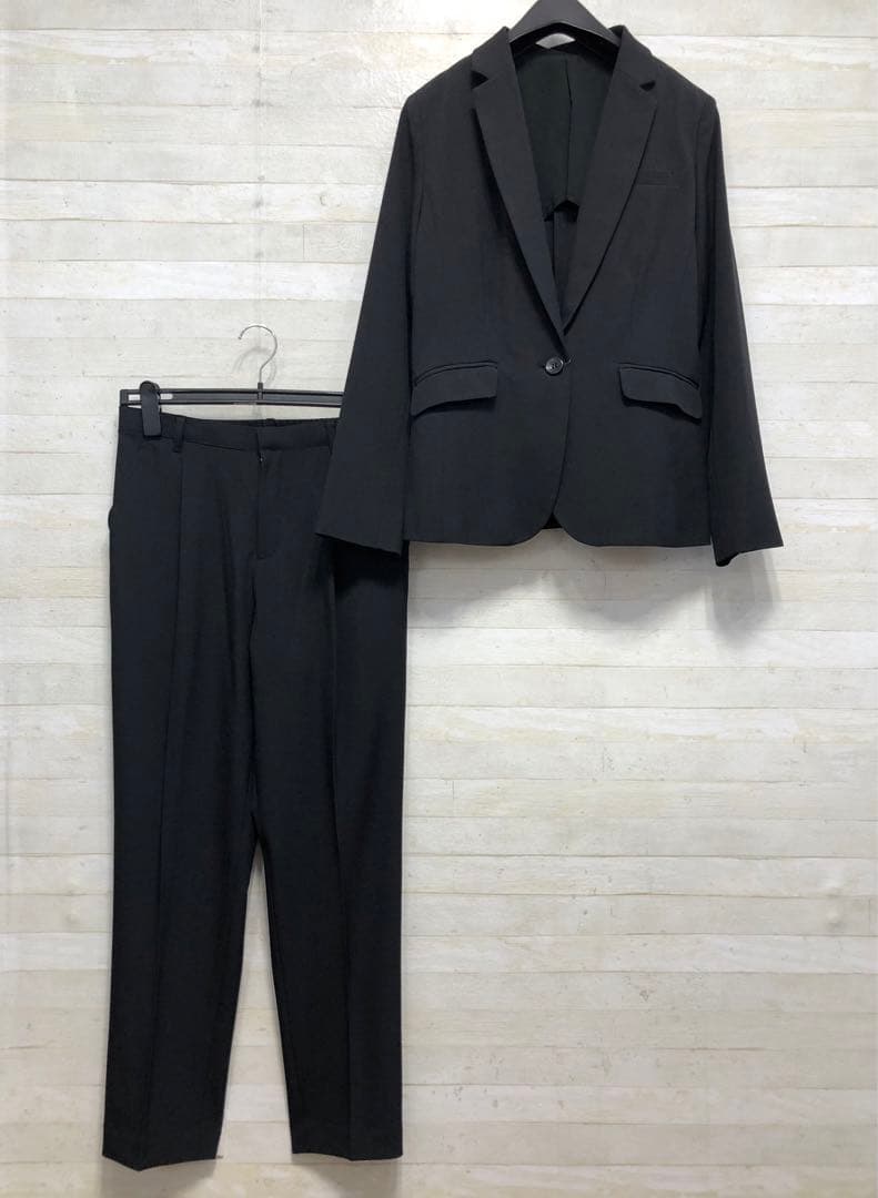 新品☆13号L♪黒系無地♪テーラード＆テーパードパンツスーツ♪お仕事◯D430